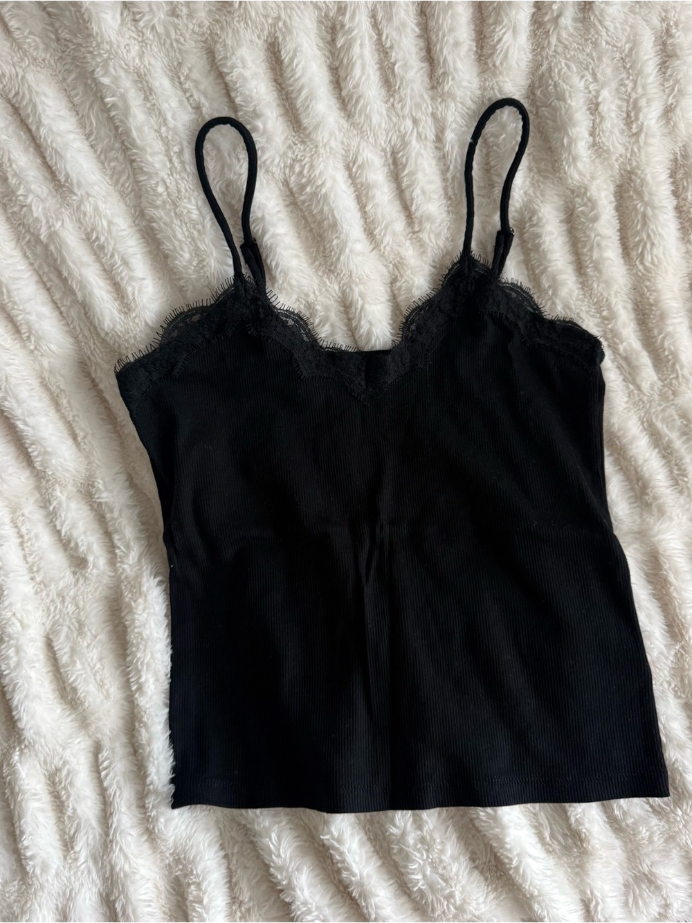 a new day Black Lace-Trim Ribbed Cami